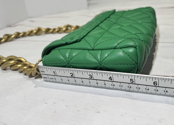 ZARA Shoulder Bag Mini Kelly Green Gold Chunky Strap Vegan Leather Inside Pocket - Picture 7 of 8